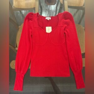 Red Ribbed Long Sleeve Top